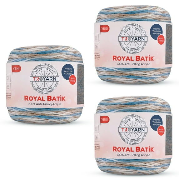 Royal Batik Ombre Yarn for Crocheting - Soft Yarn for Crocheting and Knitting - Rainbow Yarn - 100% Anti-Pilling Acrylic Crochet Yarn 1x140 gr (3- Skeins Pack) (3x383 yds) (10607)