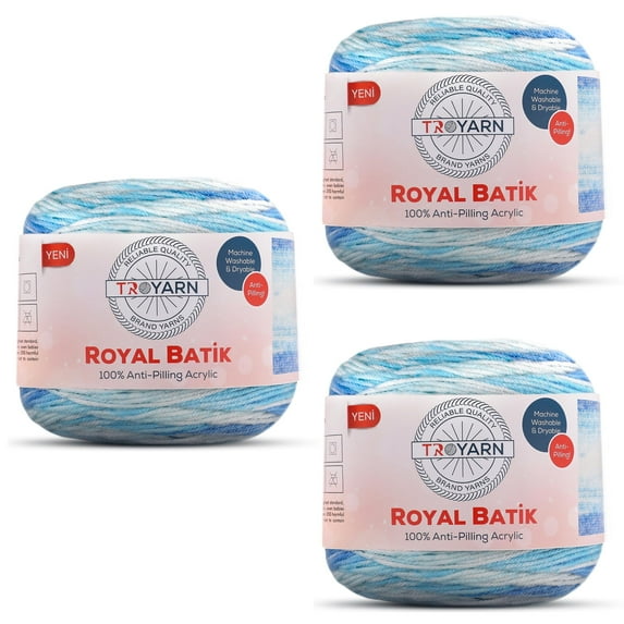 Royal Batik Ombre Yarn for Crocheting - Soft Yarn for Crocheting and Knitting - Rainbow Yarn - 100% Anti-Pilling Acrylic Crochet Yarn 1x140 gr (3- Skeins Pack) (3x383 yds) (10612)