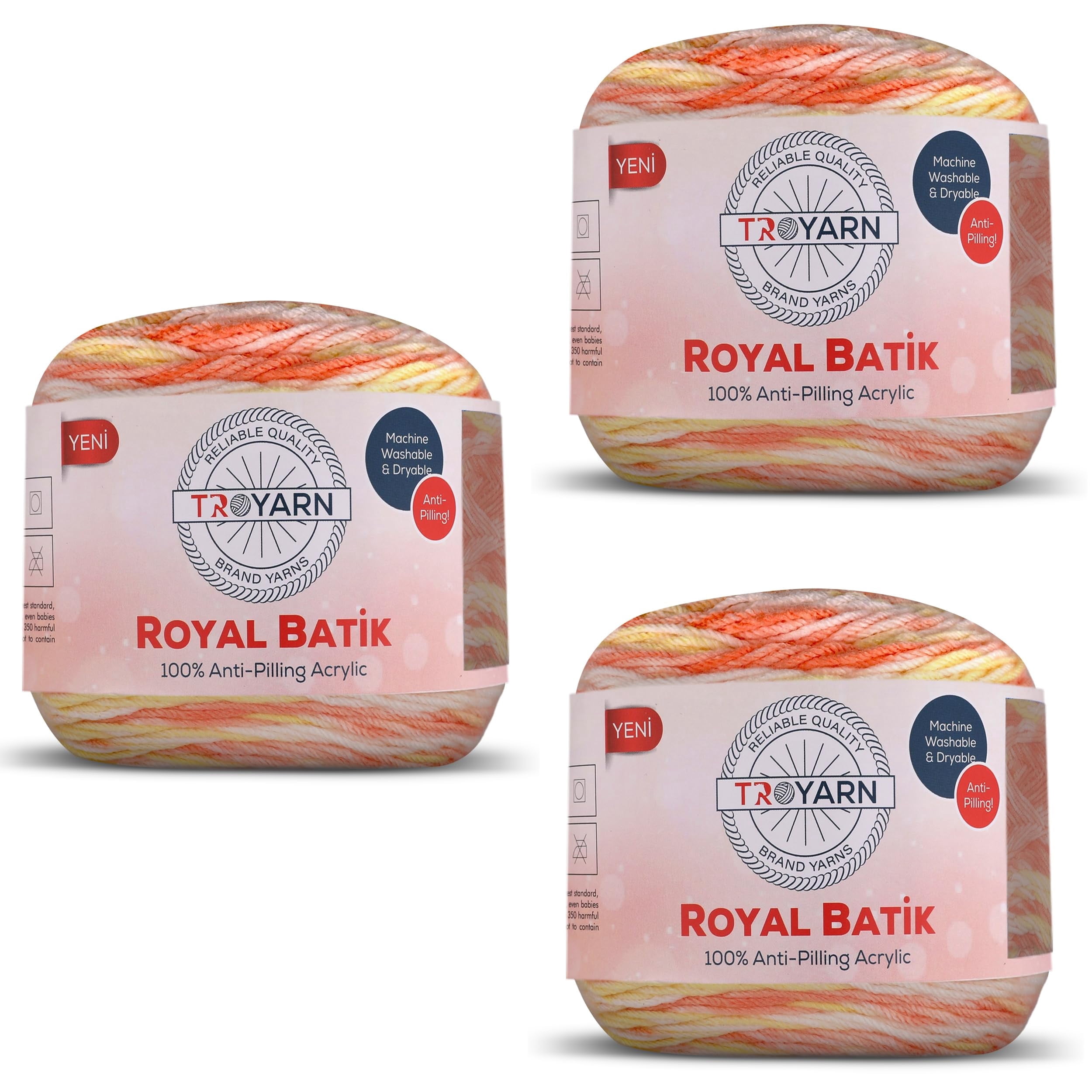 Royal Batik Ombre Yarn for Crocheting - Soft Yarn for Crocheting and Knitting - Rainbow Yarn - 100% Anti-Pilling Acrylic Crochet Yarn 1x140 gr (3- Skeins Pack) (3x383 yds) (10603)