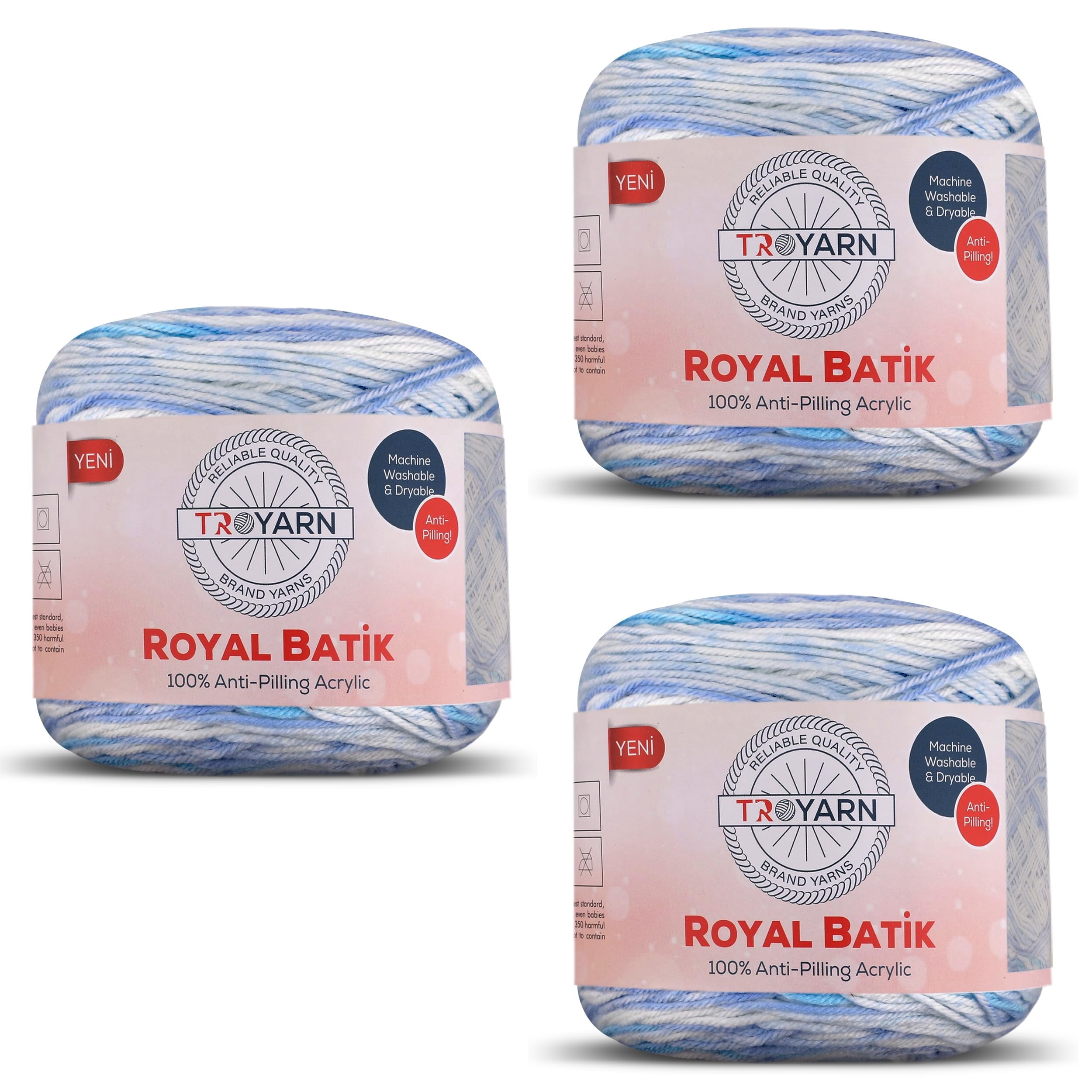 Royal Batik Ombre Yarn for Crocheting - Soft Acrylic Yarn - Rainbow - Anti-Pilling - 100g (3 Skeins Pack) (3x383 yds) (10606)