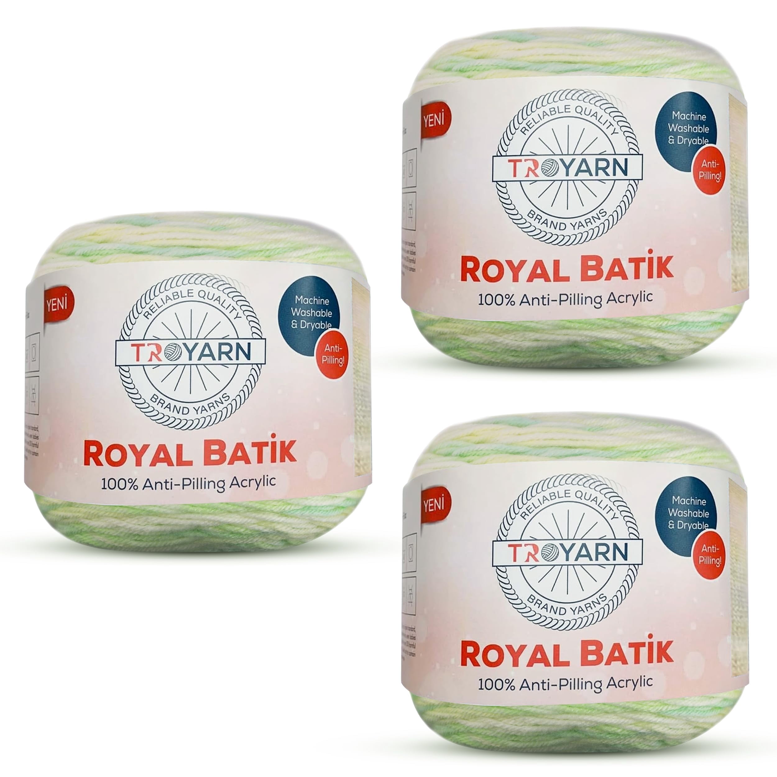 Royal Batik Ombre Yarn for Crocheting - Soft, Anti-Pilling Acrylic Yarn - Rainbow - 100g (3-Skein Pack) (3,830 yds) (10604)