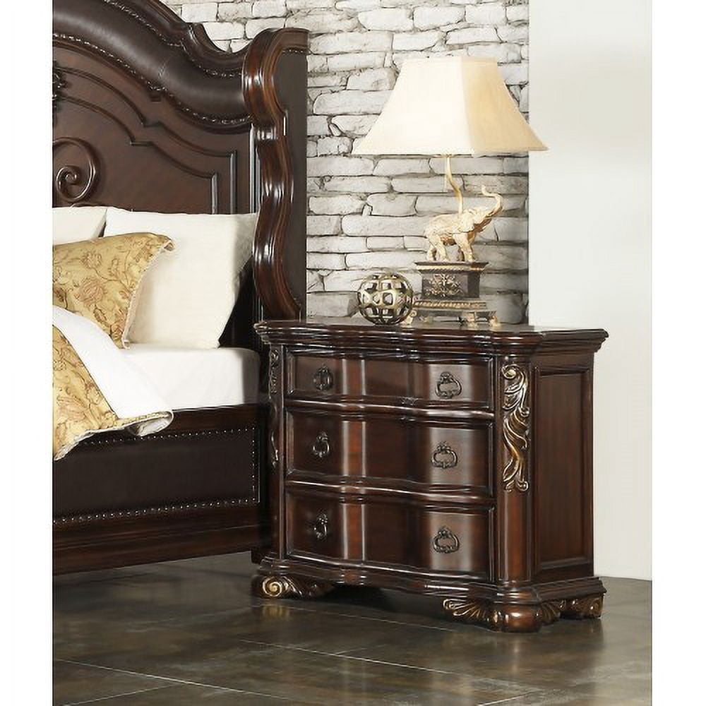 Royal Bedroom Cherry Finish Nightstand of 3 Drawers Ring Pulls Traditional Home Furniture, Cherry