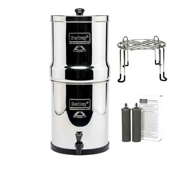 Royal Berkey Gravity-Fed Water Filter with 2 Black Berkey Elements and Rubberized Non-Skid Feet Wirestand