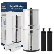 Royal Berkey 3.25 Gallon Gravity Water Filter System with 2 Black Berkey BB9-2 and 2 PF-2 Fluoride & Arsenic Reduction Elements, Stainless Steel Countertop Water Filtration System