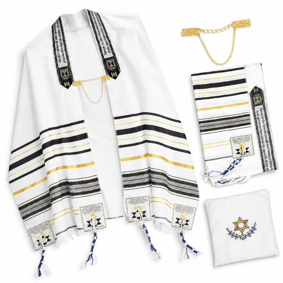 Royal Black 72"x22" Unbranded Tallit Prayer Shawl with Bag and Clip Tzitzits