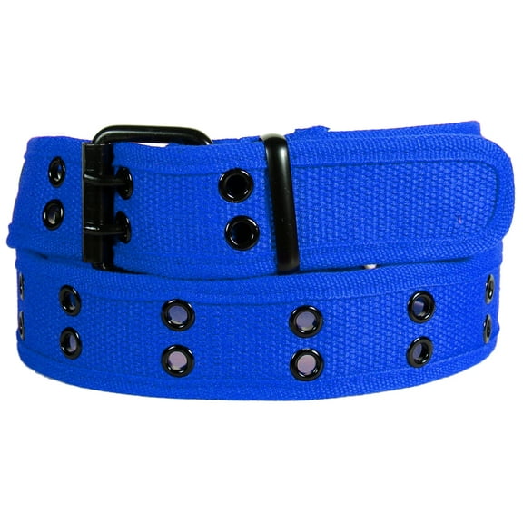 Royal Blue 2 Holes Row Metal Grommet Stitched Canvas Fabric Military Web Belt