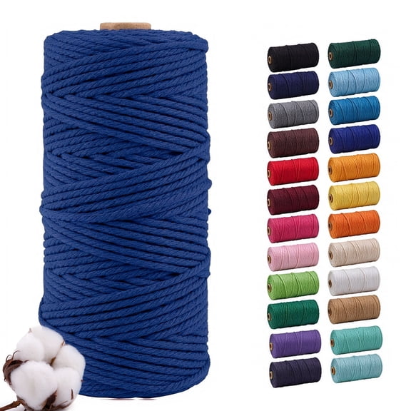 Royal Blue 3mm Macrame Cord, 110 Yards Natural Cotton Cord, Macrame Rope Yarn for DIY Crafts, Wall Hangers, Plant Holders, Knitting, Wedding Decor (1 Roll)