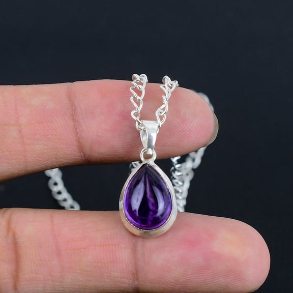 Royal Blue Amethyst Pendant – Handcrafted 925 Sterling Silver, Fine Polished, Modern Design, Wedding & Thanksgiving Gift