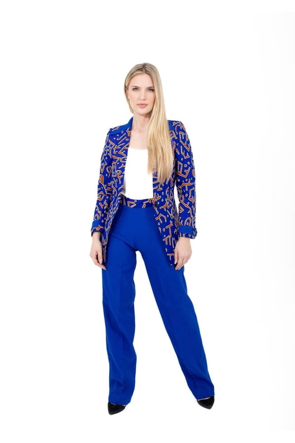 Royal Blue Ankara Mix African Print Blazer and Pant Set