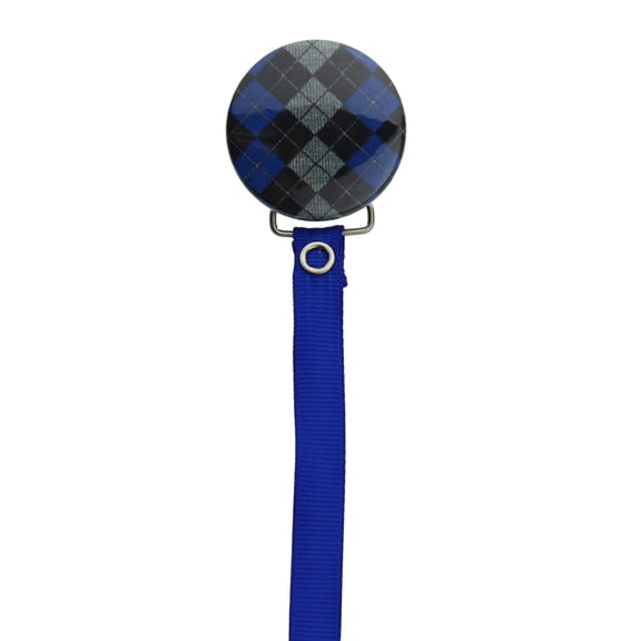 Royal Blue Argyle Pacifier Clip with Matching Ribbon
