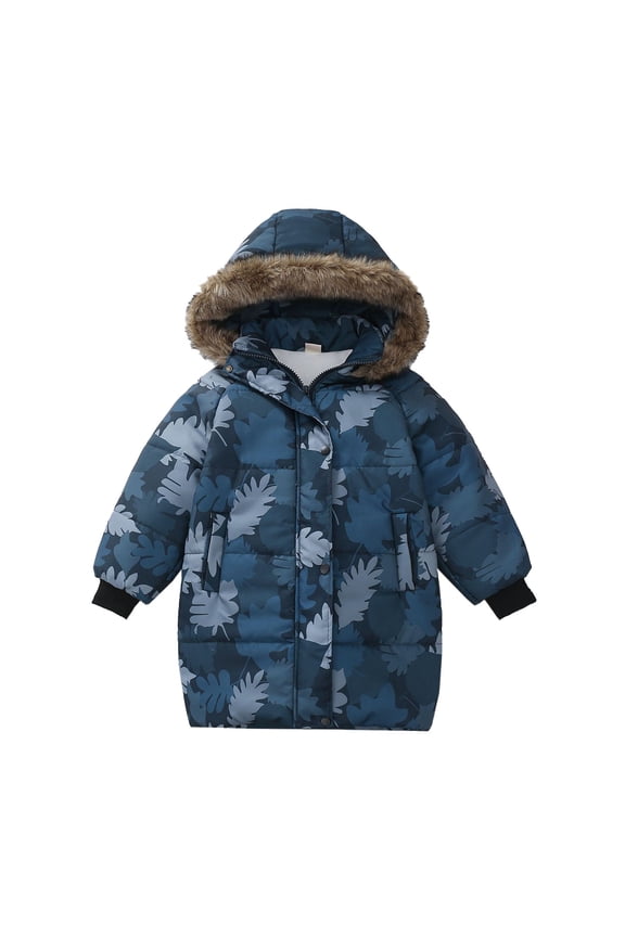 Royal Blue Baby Boy Down Jackets Hood Outerwear for Boy Spandex Graphic Long Ribbed Warm Thick with Hood Winter Fall Padded Jacket 2025 Clothing Trendy Country Concert 6 Years