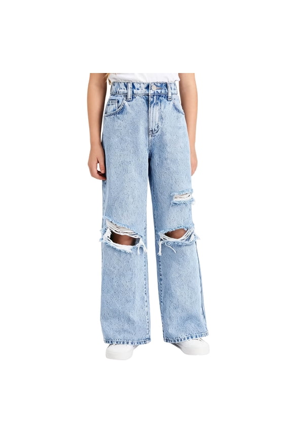 Royal Blue Baby Kids Girl Boy Loose Fit Denim Pants Jeans Outfits for Kid Brunch Western Ripped Flare Bell Bottom Fall Winter Pants 2025 10 Yearears