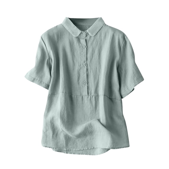 Royal Blue Basic Lounge Tee Shirts for Juniors Summer Fall Short Sleeve Turtleneck Faux Linen Tops Shirt Women Button 2026 Clothes Fashion Country Concert XXL