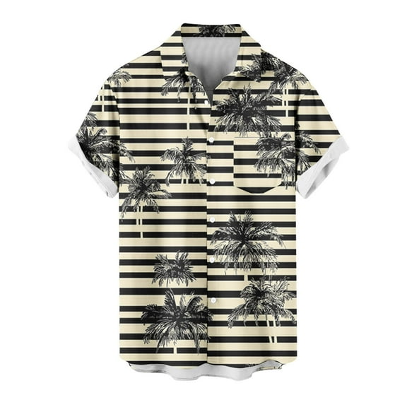 Royal Blue Beach Lounge Button Tshirts for Mens Fall Winter Short Sleeve High Neck Spandex Loose Fit Hawaiian Striped Cardigan Tropical Tee Shirt Tops Man 2025 Clothing L