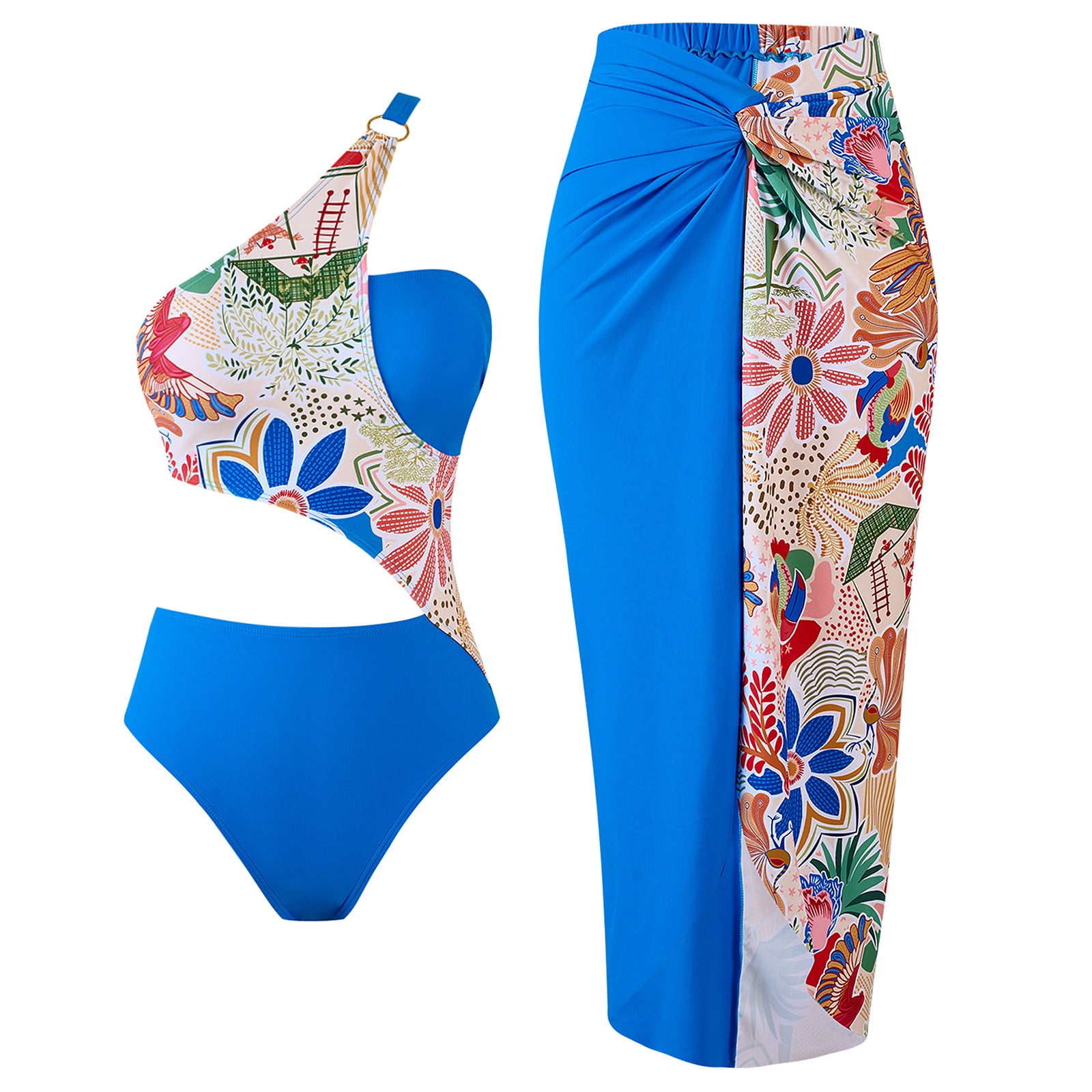 Royal Blue Beach Match Elegant Sets for Ladies Spandex Sun Print Midi ...