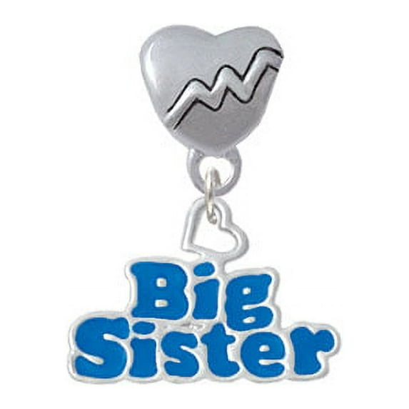 Royal Blue ''Big Sister'' with Heart - Heartbeat Charm Bead