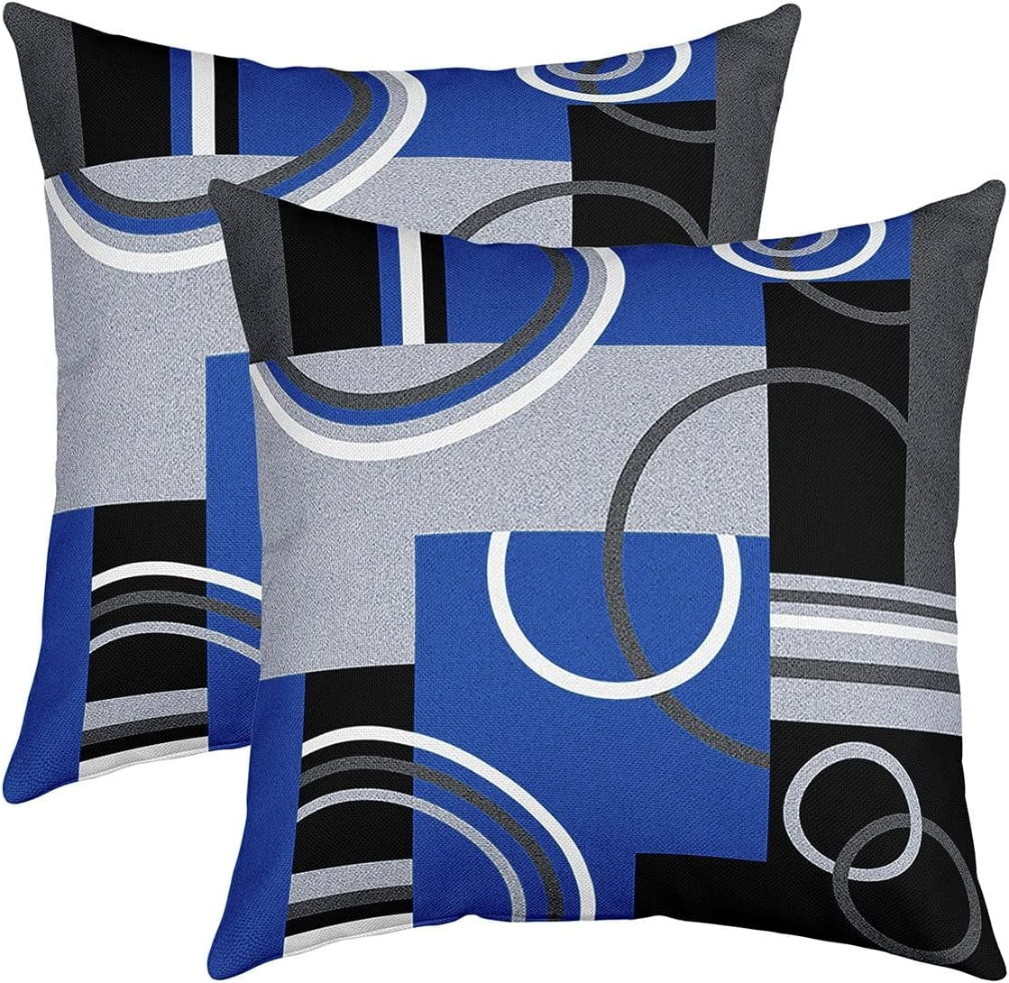 Royal Blue Black Grey Throw Pillow Covers 20x20 Inch 1Pcs Geometry