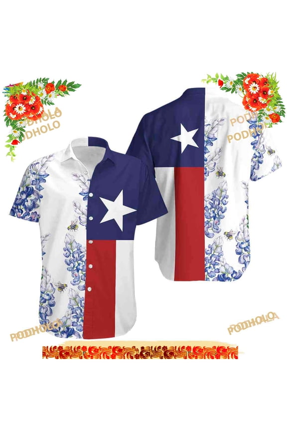 Royal Blue Bluebonnet Texas Hawaiian Shirt