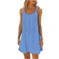 thumbnail image 1 of Royal Blue Boat Neck Dress for Women Fall Summer Sleeveless Slip Mini Short Loose Fit Beach Brunch Keyhole Hawaiian Ruched Tropical Plain Dress Ladies 2025 Clothes Fashion M, 1 of 8