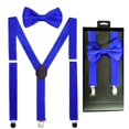 Royal Blue Bowtie Bow Tie and Suspenders Combo Boxed Gift Set Wedding Prom Adult or Teens