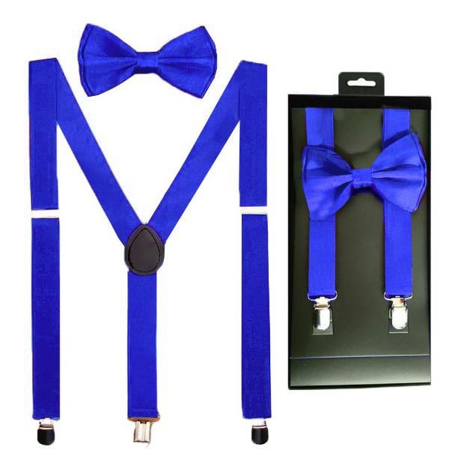 Royal Blue Bowtie Bow Tie and Suspenders Combo Boxed Gift Set Wedding