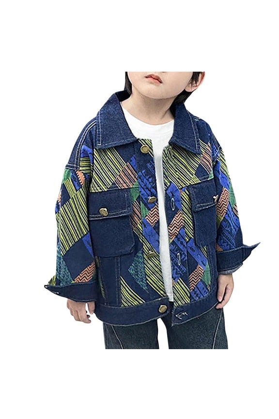 Royal Blue Boy Girl Children Boy Girl Collared Turtleneck Neck Denim Jackets Coats for Child Long Sleeve Western Cardigan Fall Winter Coat Button 2025 Clothes Country Concert 1 Year