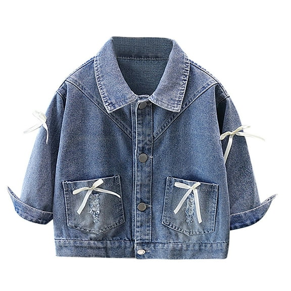 Royal Blue Boy Girl Collared Turtle Neck Denim Jackets for Children Boy Girl Fall Winter Long Sleeve Bow Tie Cowboy Cardigan Jackets Outfits Kid Button Up 2025 Clothing Fashion Y2K 4 Years