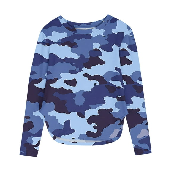 Royal Blue Boy Girl Going Out T Shirt for Kids Girl Boy Summer Fall Long Sleeve Boat Neck Graphic Slimming Tunic Camo with Slit Camouflage Tops Shirts Child 2025 Clothing Trendy 3 Years
