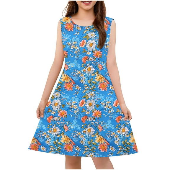Royal Blue Boy Girl Kids Girl Boy Floral Graphic Spandex Dress for Child Sleeveless Long Cute Cami Tank A Line Plain Fall Summer Dress 2025 Clothes Y2K 5 Years