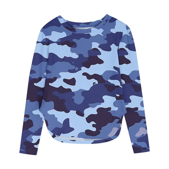 Royal Blue Boy Girl Kids Girl Boy Going Out Tops Long Sleeve Blouse for Child Boat Neck Print Slim Tunic Camo Slit Army Fatigue Fall Summer Shirts 2025 Clothes Trendy 9 Years