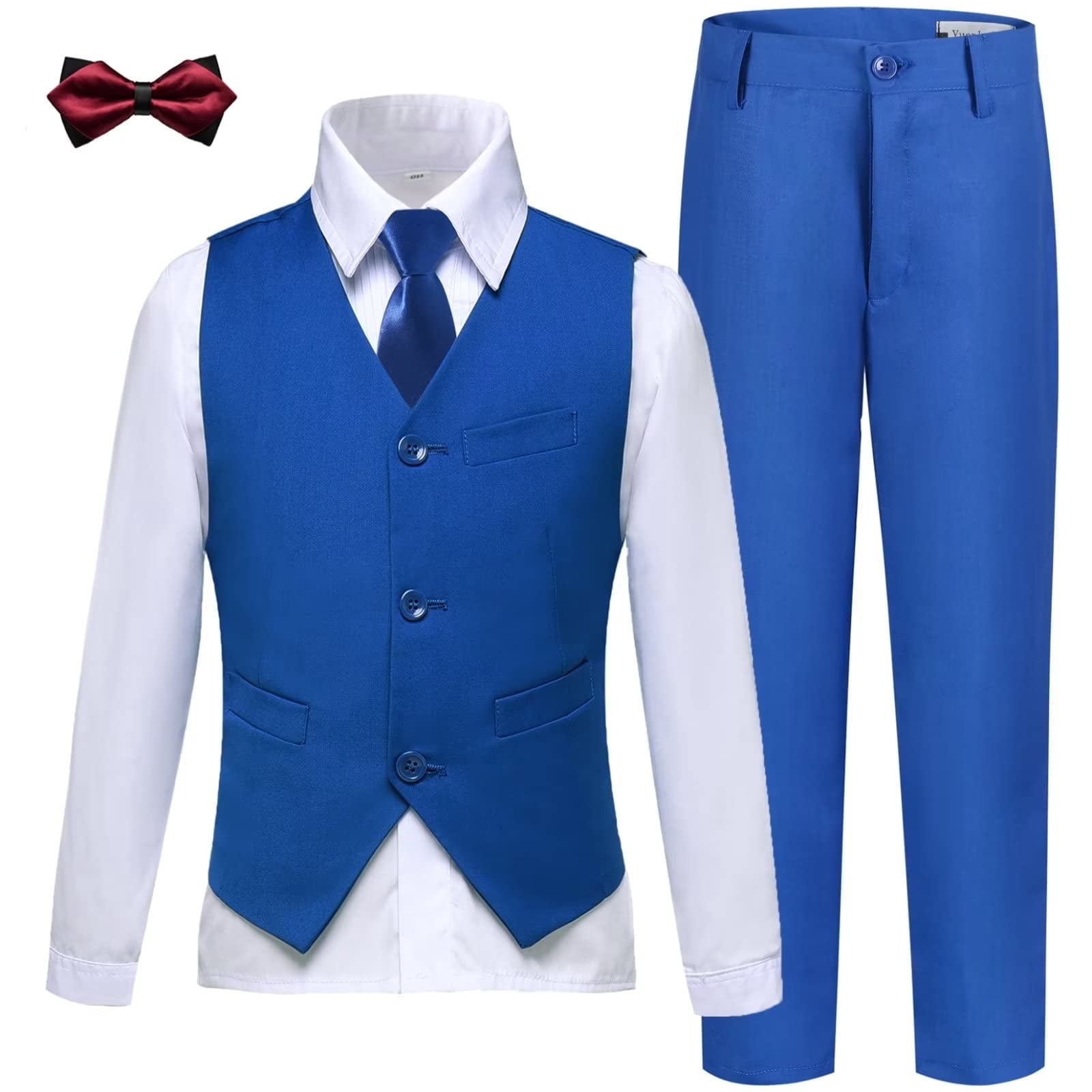 Boys Royal Blue Formal Suit Set with Bow Tie