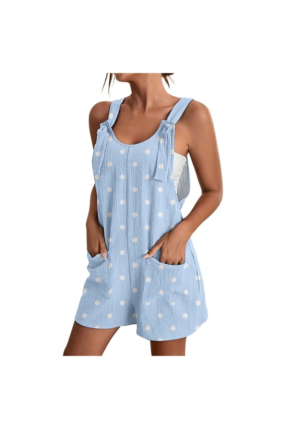 Royal Blue Brunch Jumpsuits Shortalls for Women Fall Summer Faux Linen Graphic Polka Dot Straight Leg Bib Pants Shortalls Shorts Romper Women 2026 Soft Comfy Clothing XL