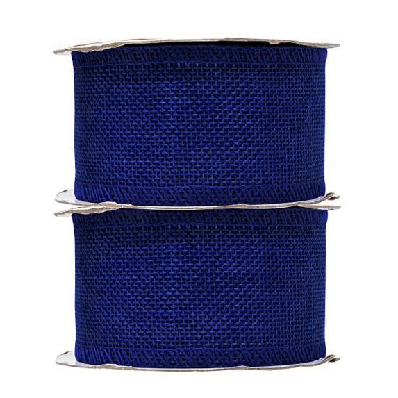 Royal Blue Burlap Ribbon 1.5 Inch 2 Rolls 20 Yards Unwired Rustic Jute Ribbon for Crafts, Mason Jars, Weddings, Party Decoration; by Mandala Crafts