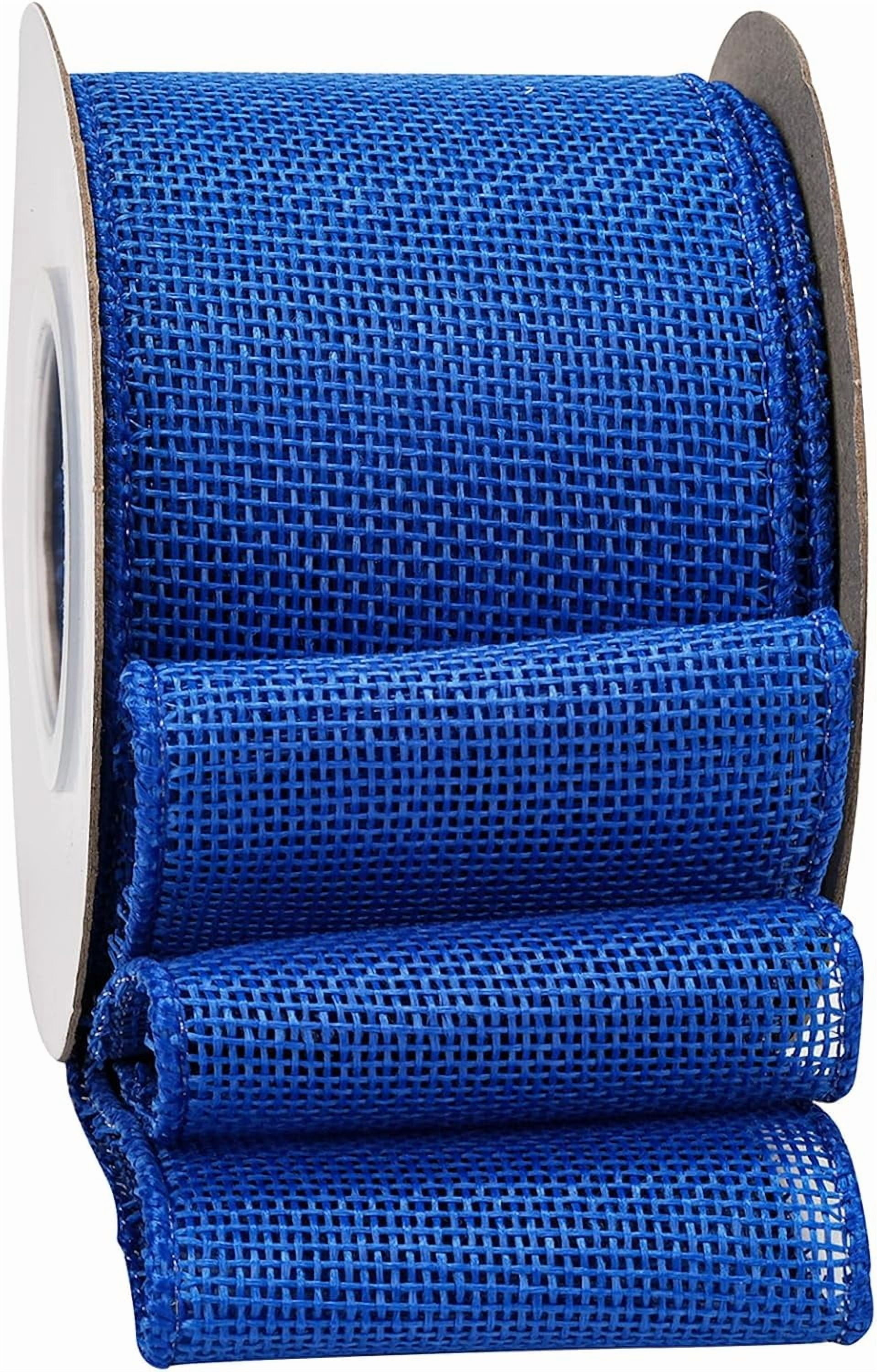 Royal Blue Burlap Wired Ribbon 2-1/2 Inch, Solid Ribbon with Wire Edge for Fourth of July Decoration, Big Bow, Outdoor Wreath, Gift Wrapping, 10 Yards/Roll.