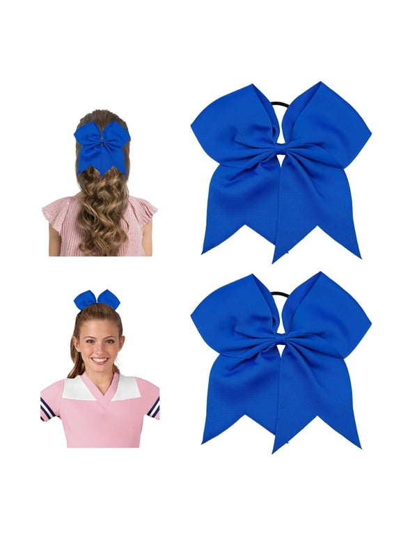 Royal Blue Cheer Bows for Cheerleaders Cheerleading Bows 2 Pcs 8 Inch Large Blue Hair Bow Scrunchies Ribbon Ties School Sports Softball Cheerleader Bows Hair Accessories for Girls Women Gifts