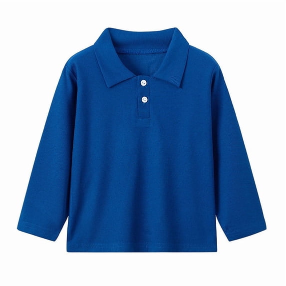 Royal Blue Children Boy Girl Henley Turtleneck Spandex Tshirts Brunch Tops for Child Long Sleeve Crochet Basic Fall Winter Tee 2026 Trendy 2 Years