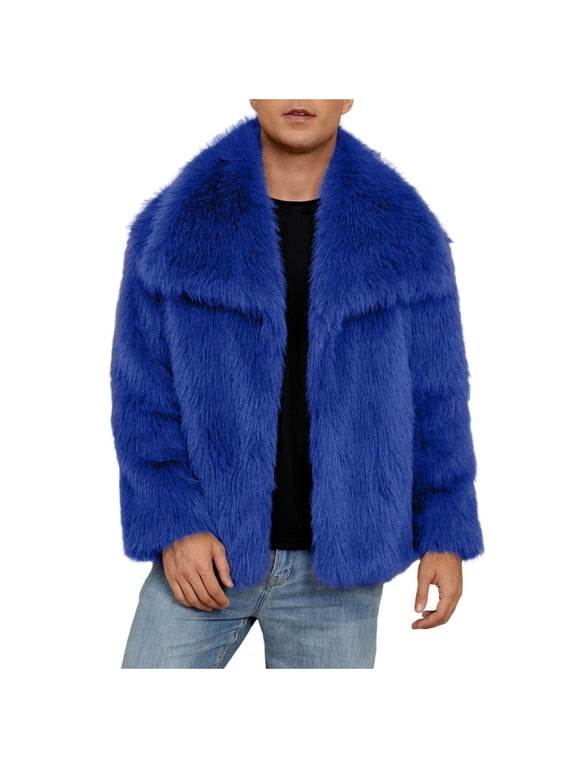 Royal Blue Collared Turtleneck Neck Faux Fur Leather Jackets for Man Fall Winter Long Sleeve Lounge Warm Basic Jacket Coat Man 2026 S