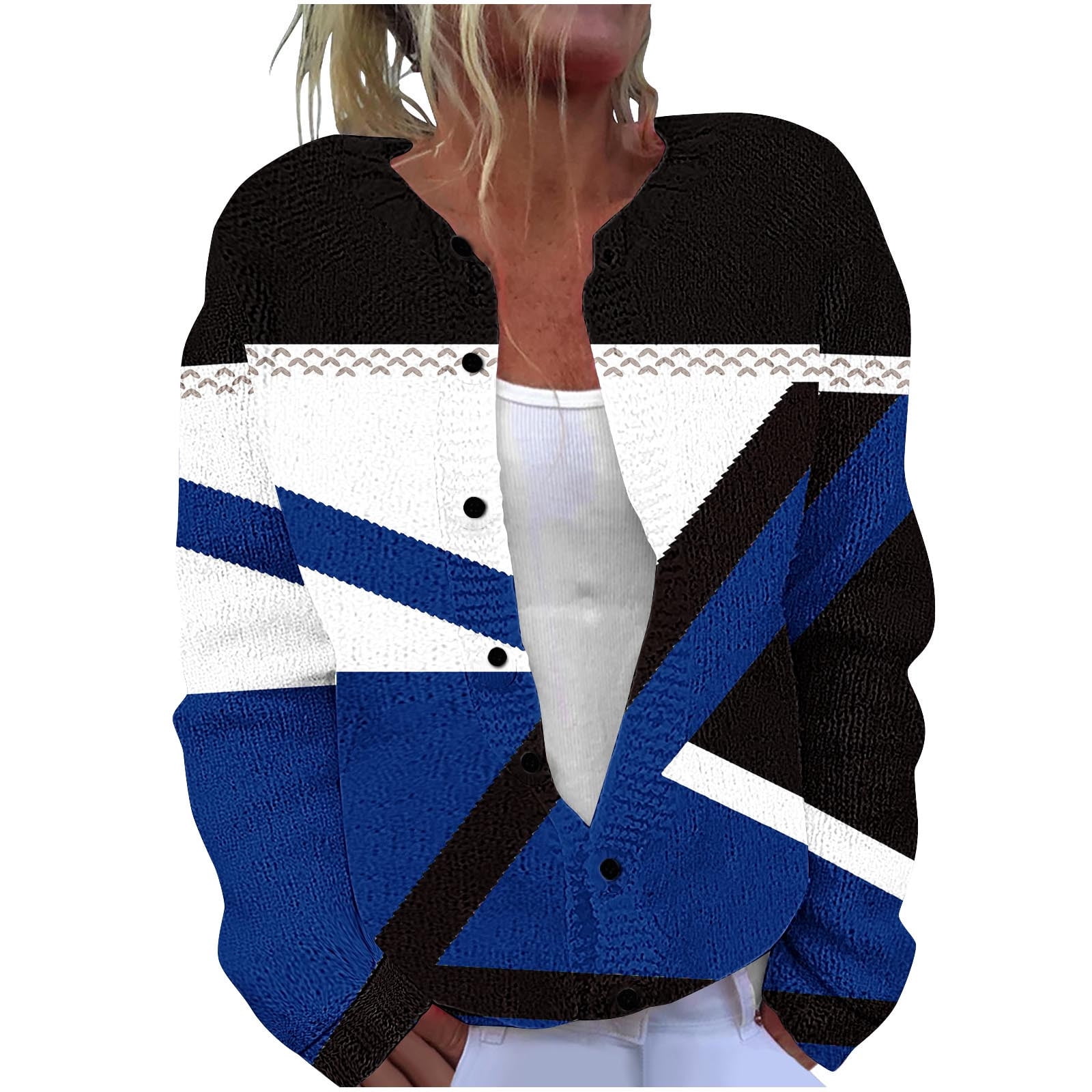 Cable Jacket Color:natural Royal Blue Color Block Graphic Coats for Juniors Winter Fall Lounge ...