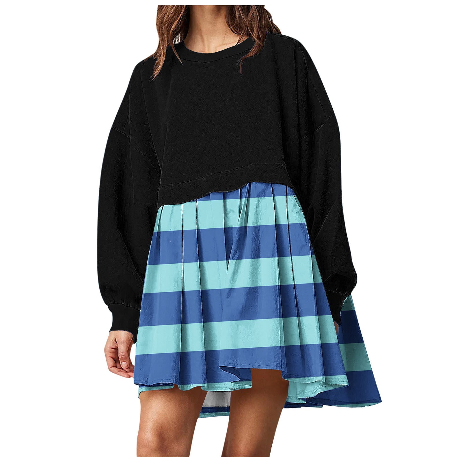 Blue Sleeveless Pure Color Ruffle Summer Spring Fall Crew Neck Fashion Dress main image 0