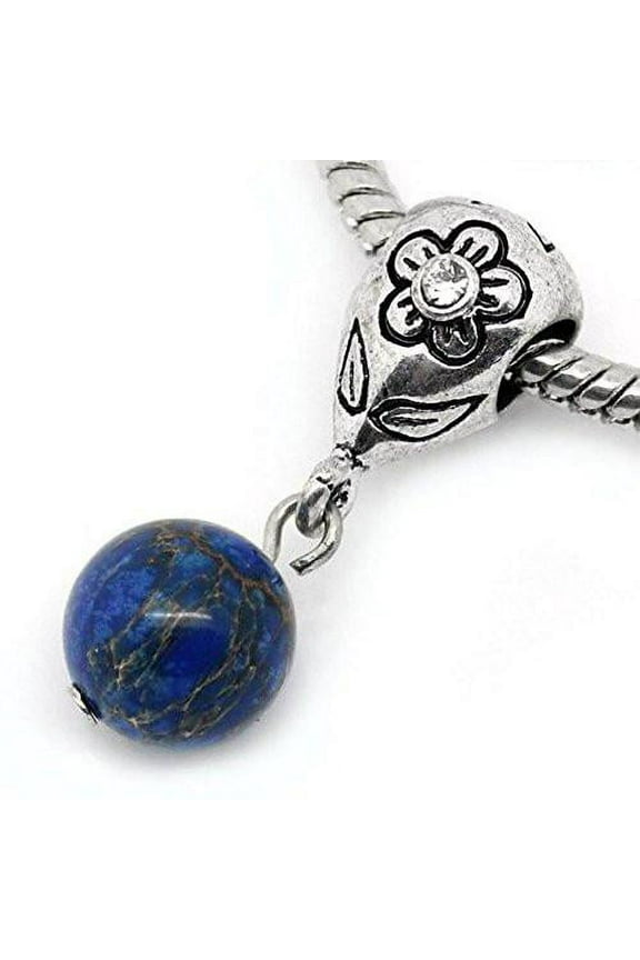Royal Blue Dangle Ball with Rhinestones Bead Charm Spacer for Snake Chain Charm Bracelets