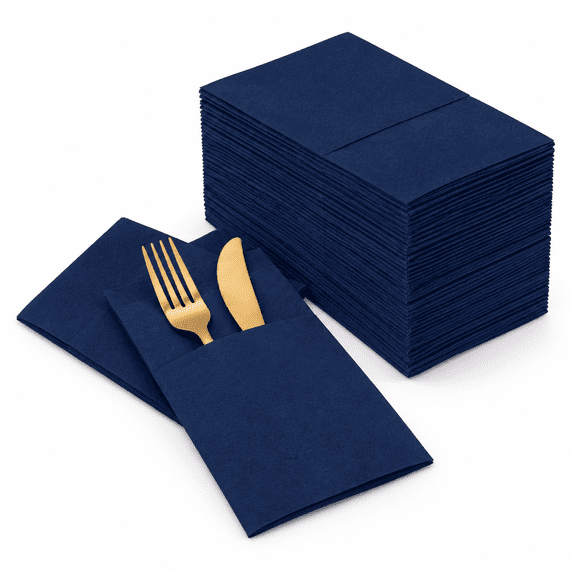 Royal Blue Disposable Cloth-Like Paper Napkins, 100 Pack, Folded with ...