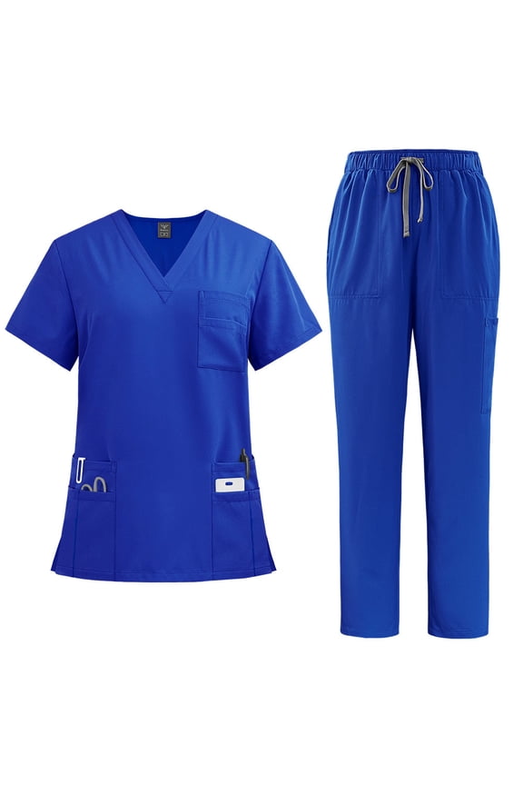 Royal Blue Doctor Nurse Work Uniforms Set Unisex Shirt & Pant Surgical Uniforms Set