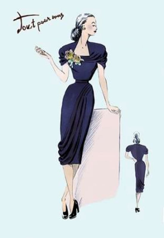 Royal Blue Dress with Corsage 1947 Canvas Art - Unknown (24 x 36)
