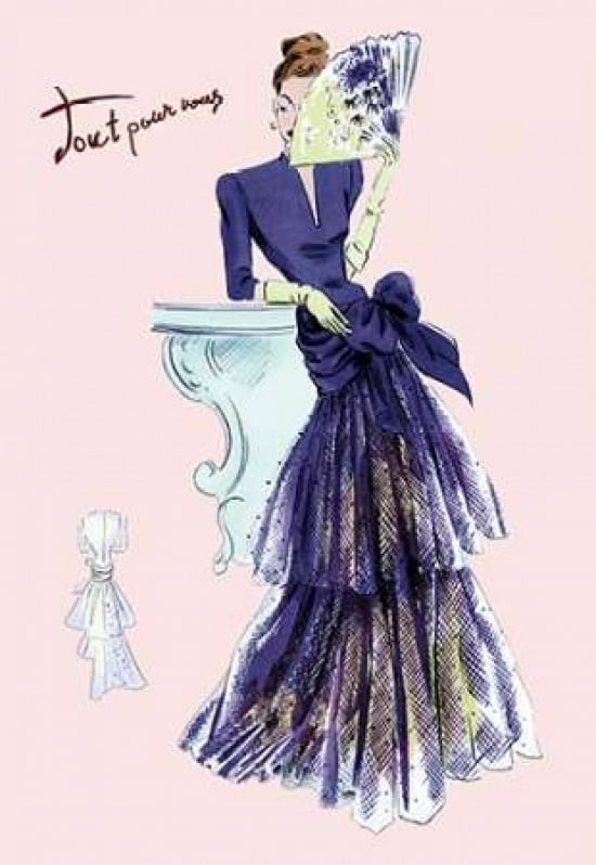 Royal Blue Evening Dress with Fan 1947 Canvas Art - Unknown (24 x 36)