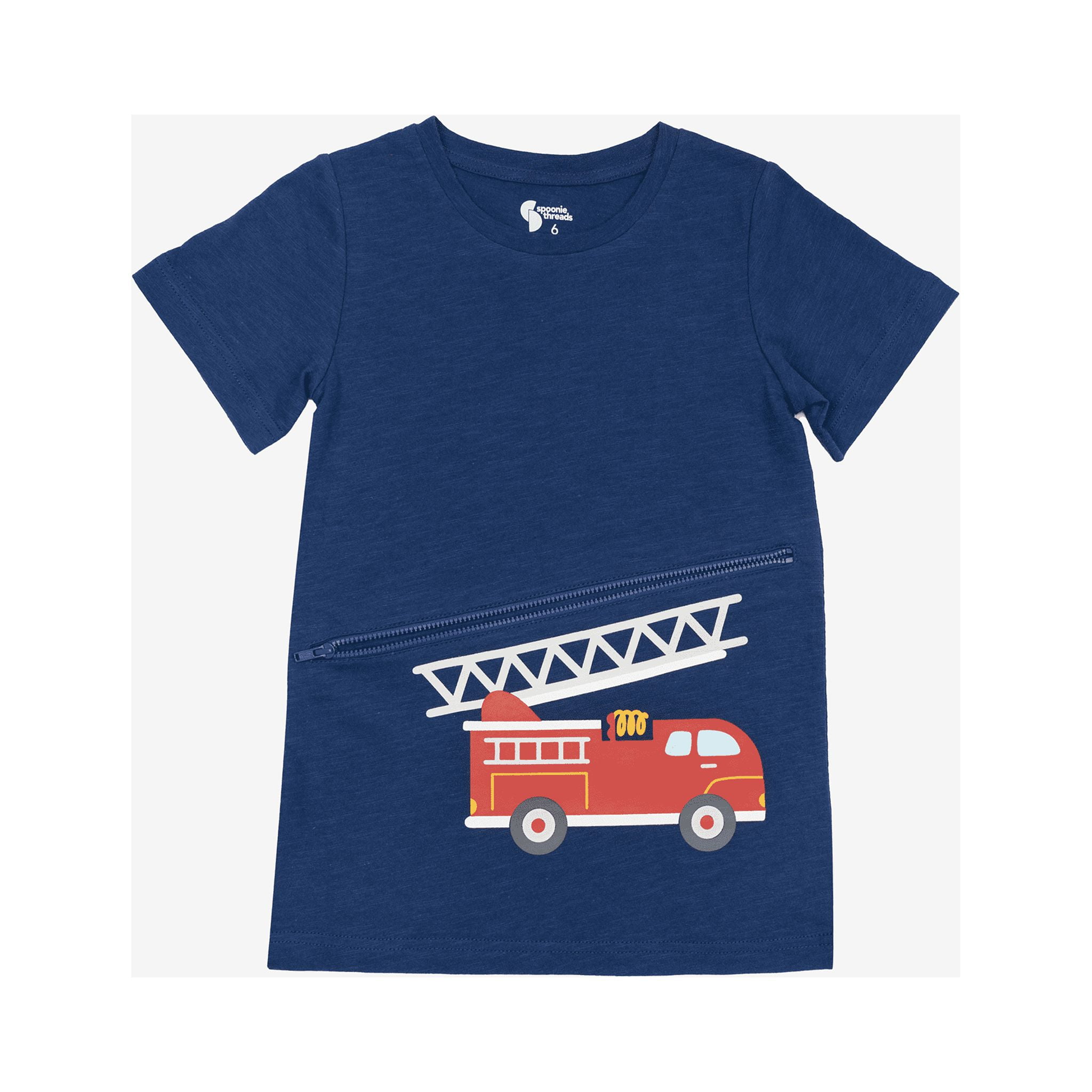 Royal Blue Fire Truck G-Tube Zip Shirt Tummy Access Tee, Diagonal ...