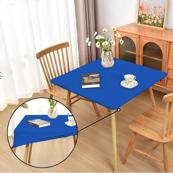 Royal Blue Fitted Tablecloth with Elastic for 34x34 inch Square Folding Tables Washable Stretchy Spandex Card Table Covers Cloth Fabric Table Cloths Not Vinyl