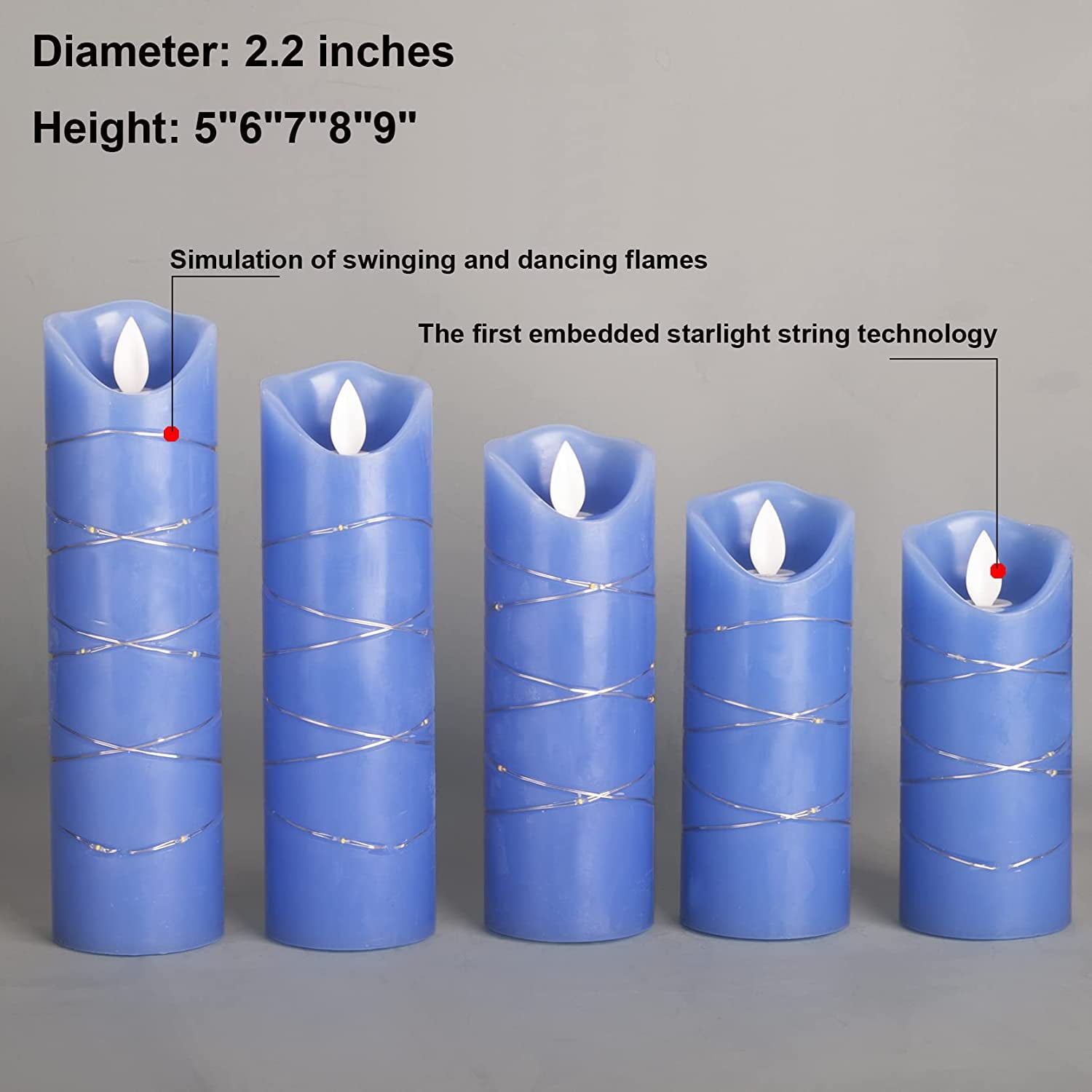 Royal Blue Flameless Candle, Builtin Star String, Pack of 5 LED