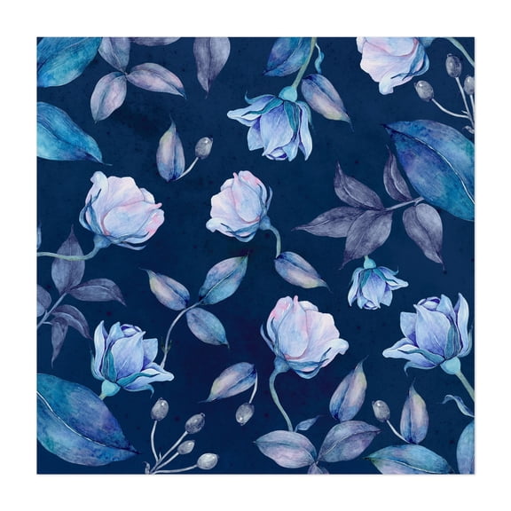 Royal Blue Floral - Drawing Floral Watercolor Pattern Botanical Flowers Art Deco Illustration Unframed Wall Art Print 6 x 6 inches