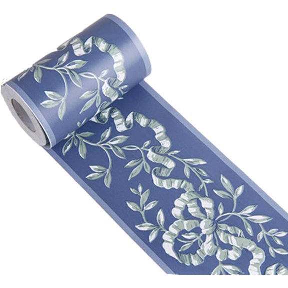 Royal Blue Floral Wall Border Peel and Stick Ceiling Border Wallpaper Vinyl Waterproof Decoration Decal Sticker,4.2inch by 390inch