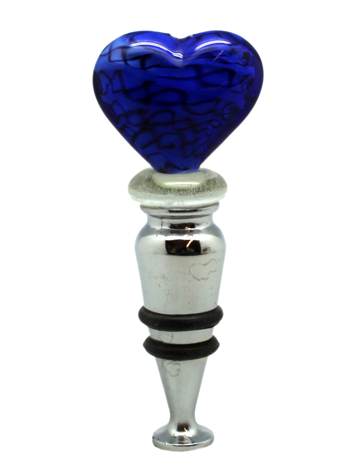 Royal Blue Glass Heart Charm Wine Bottle Topper